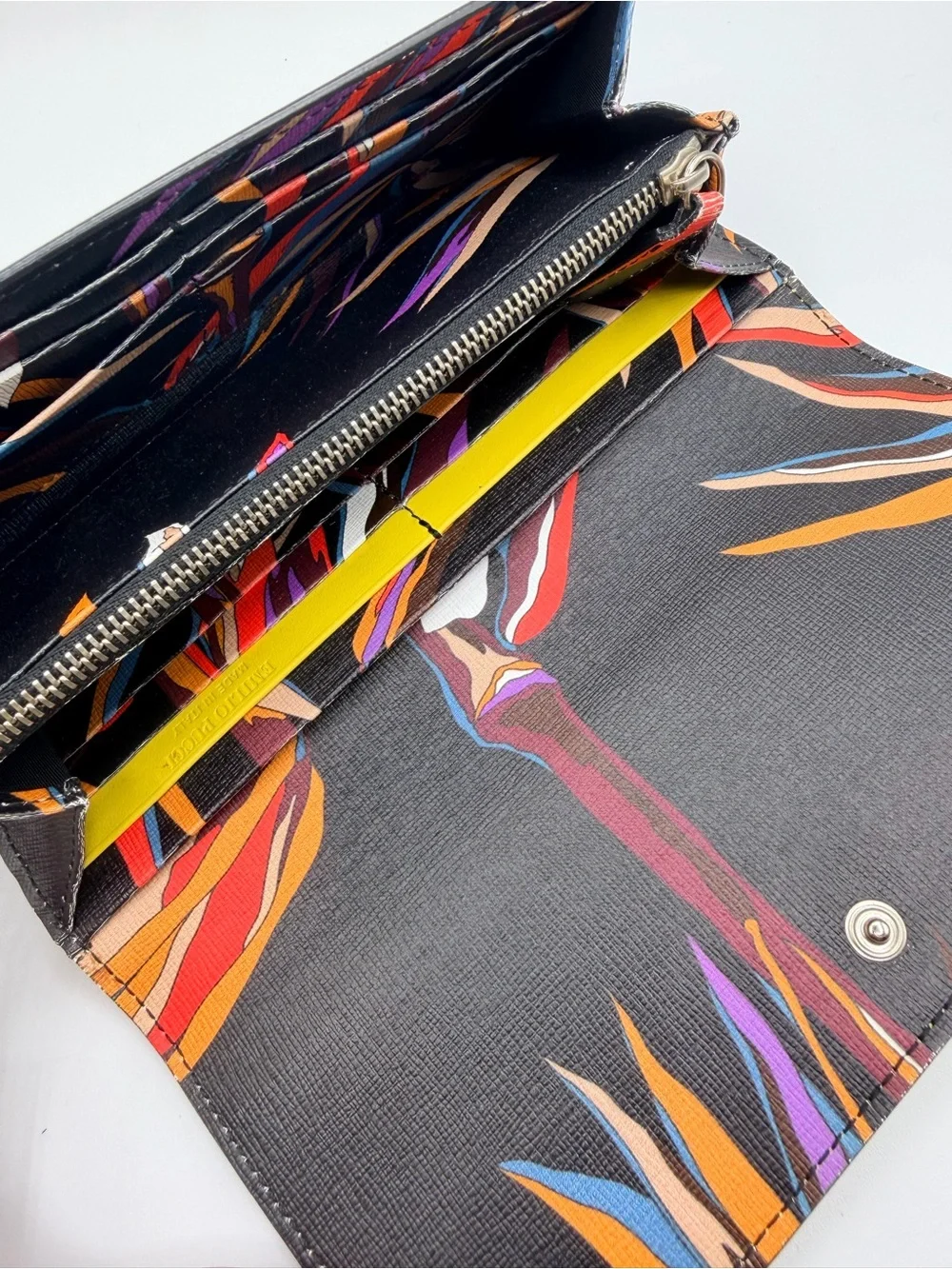 Emilio Pucci Yellow Leather Bird of Paradise Wallet with Logo